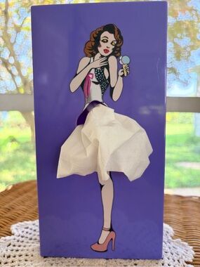 Pin-Up Girl Tissue Box Cover purple retro artsy wall flying skirt dorm